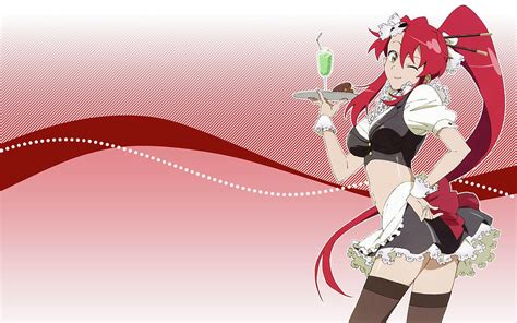 Anime Tengen Toppa Gurren Lagann Yoko Littner Red Hair Maid Skirt Drink