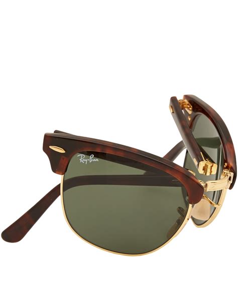 Ray Ban Tortoiseshell Folding Clubmaster Sunglasses In Brown Lyst