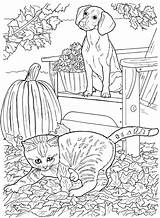 Coloring Pages Dog Fall Dogs Cat Cats Printable Adult Color Animal Books Dover Halloween Sheets Book Colouring Cute Vintage Publications sketch template