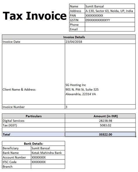 tax invoice template  word templates