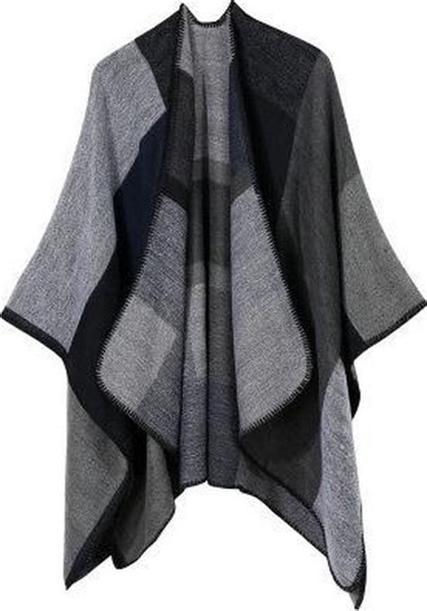 dames winter vest grijs geblokt dames poncho sjaal stola deken omslagdoek bol