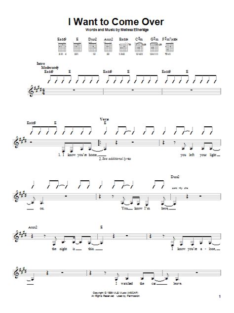 i want to come over sheet music melissa etheridge easy guitar