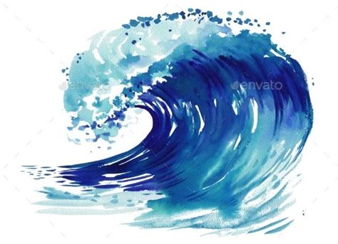 sea wave hand painting abstract watercolor hand drawn illustration
