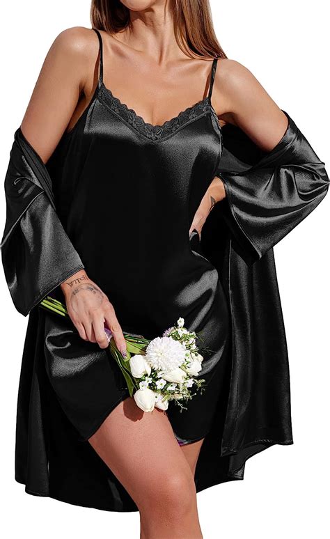 Buy Ekouaer Women S Satin Robe Set Silk Pajama Sets Sexy Nightgown With