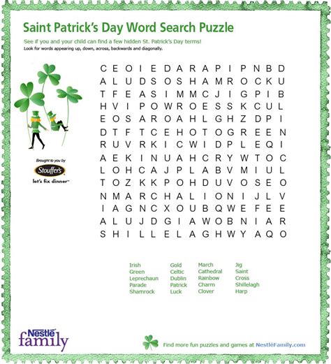 stpatricks day wordsearch english esl worksheets  word search