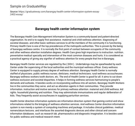 barangay health center informayion system essay  graduateway