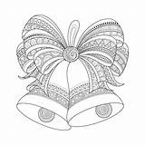 Christmas Bells Zentangle Coloring Style Adult Pages Bow Drawn Golden Adults sketch template