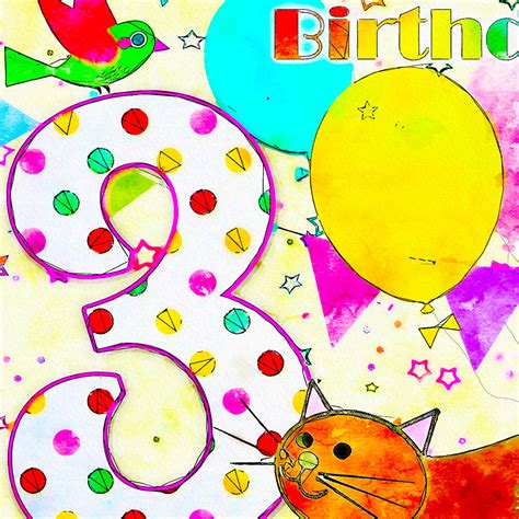 colourful  birthday card cat  bird paradis terrestre