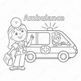 Coloring Cartoon Doctor Ambulance Outline Stock Illustration Car Vector Book Aid First Kids sketch template