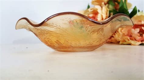 Vintage Marigold Carnival Glass Fruit Bowl With Ruffled