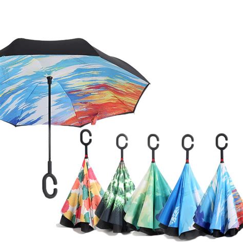 hot sale car double layer folding reverse inverted umbrella  shaped hands  handle