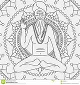 Meditating Sadhu Outline Hinduism Monk Yoga Asia Logo Religious Character India Man Illustration sketch template