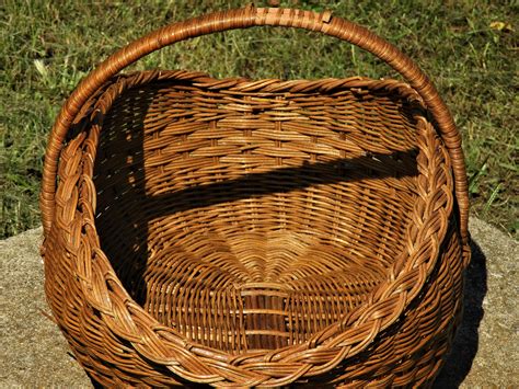 vintage wicker basket large farm basket  weave centerpiece