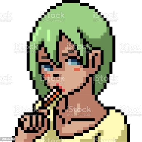 Vector Pixel Art Anime Girl Isolated Cartoon Stock Illustration