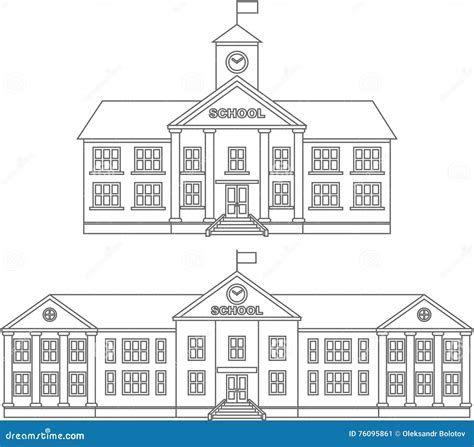 coloring pages set   silhouettes school building flat