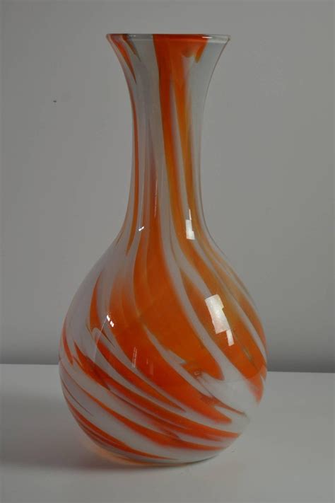 1970s Orange White Marbled Murano Glass Floor Vase Carlo