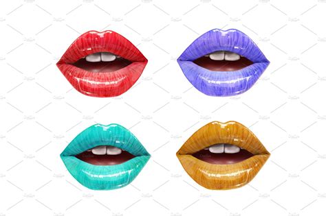 colorful lips set illustrations creative market