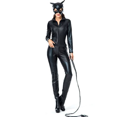 New Women Cat Suit Faux Leather Cat Women Jumpsuits Black Stretch Pvc
