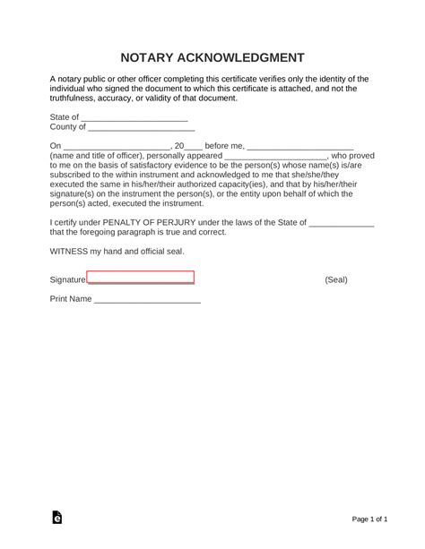 notary acknowledgment forms  word eforms