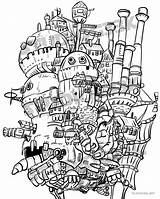 Ghibli Howl Howls Colorear Sheet Ambulante Ambulant Totoros Totoro Château Castillos sketch template