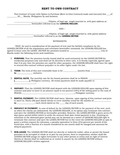 sample rent   lease agreement  printable documents