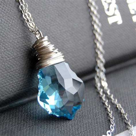 clearance sale light blue crystal pendant necklace