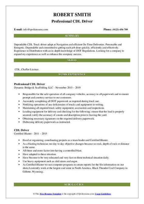 cdl driver resume samples qwikresume