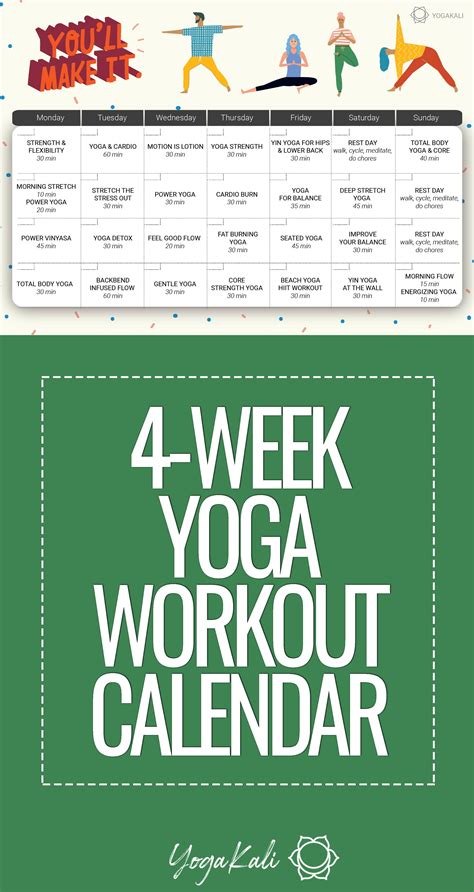 week yoga workout calendar  practice  home yoga  workout calendar home yoga