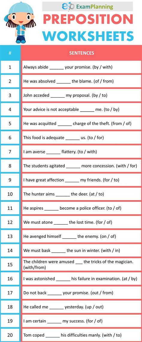 preposition worksheets examplanning