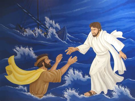 jesus walking  water  helping peter   storm pictures