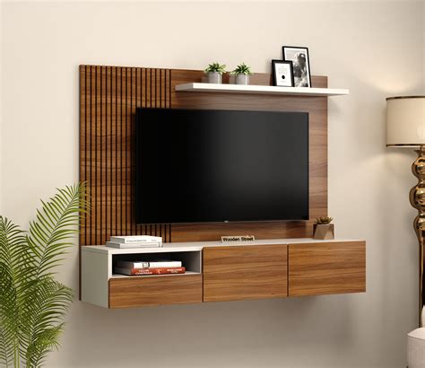 buy hailey engineered wood wall mounted tv unit  shelf drawers