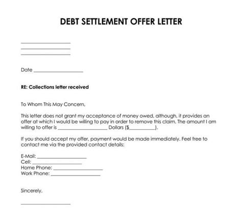 debt settlement offer letter samples