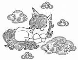 Sveglio Nuvole Sonno Unicorno sketch template