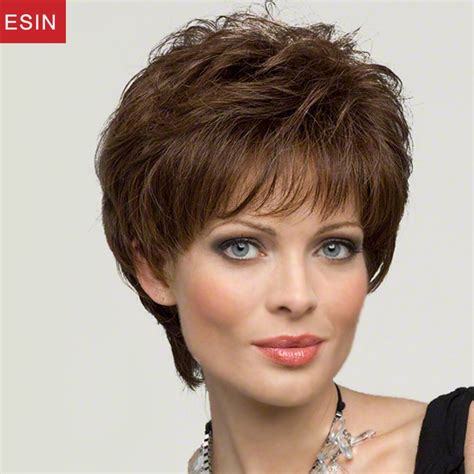 esin fluffy mixed  natural hair blend wigs  women elegant side parting brown color multi