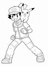 Ash Pokemon Pikachu Drawing Line Coloring Drawings Pages Getdrawings sketch template