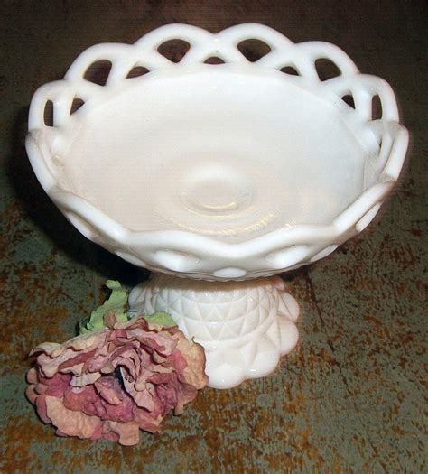 Vintage Compote Bowl White Milk Glass Fruit Bowl