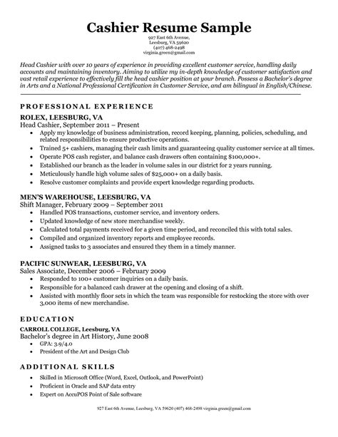 cashier resume sample resume companion