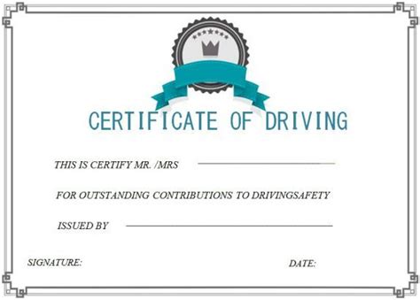 driving safety  certificate templates driving printable