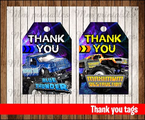 80 Off Sale Monster Jam Thank You Tags Instant Download