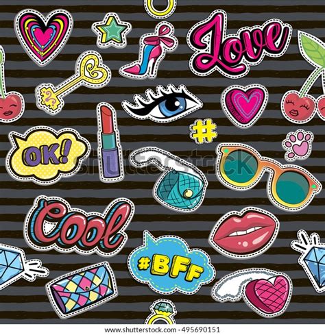 Fashion Patch Badges On Seamless Pattern Stock Vector Royalty Free