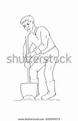 Shovel Coloring Man Digging Illustration sketch template