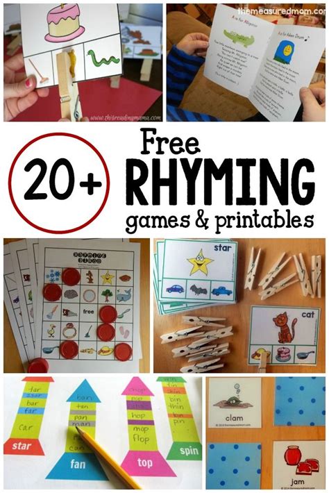 20 games and free printables for learning rhyming words reading