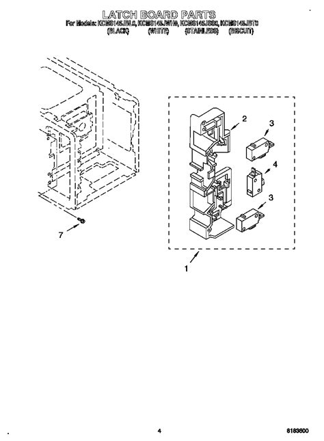 latch board diagram parts list  model kcmsjss kitchenaid parts microwave parts