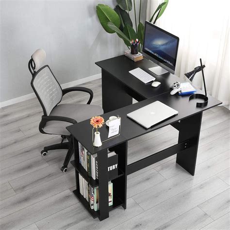 soges  shaped corner desk  storage shelf long gaming desk  home office black walmartcom