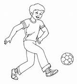 Soccer Coloring Pages Players Boy Outline Clipart Ball Kicking Library sketch template