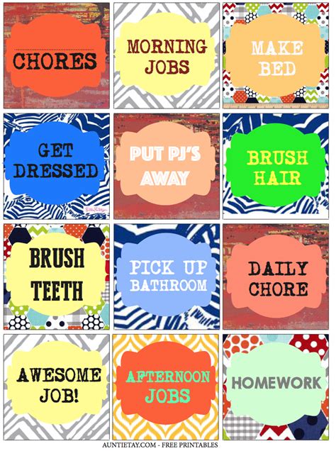 auntie tay  printable chore cards