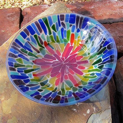 Fused Glass Colorful Rainbow Mosaic Serving Bowl By Livingglassart On