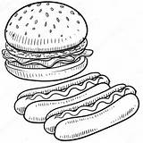 Cheeseburger Hamburger Hot Dog Coloring Sketch Illustration Pages Mejores Drawing Vector Color Stadium Baseball Getdrawings Getcolorings Cheese Printable Depositphotos sketch template