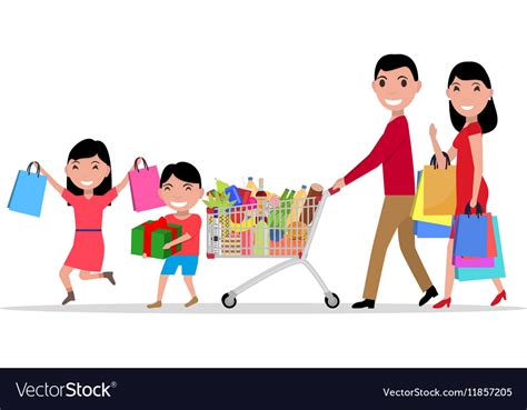 cartoon happy family shopping supermarket vector image