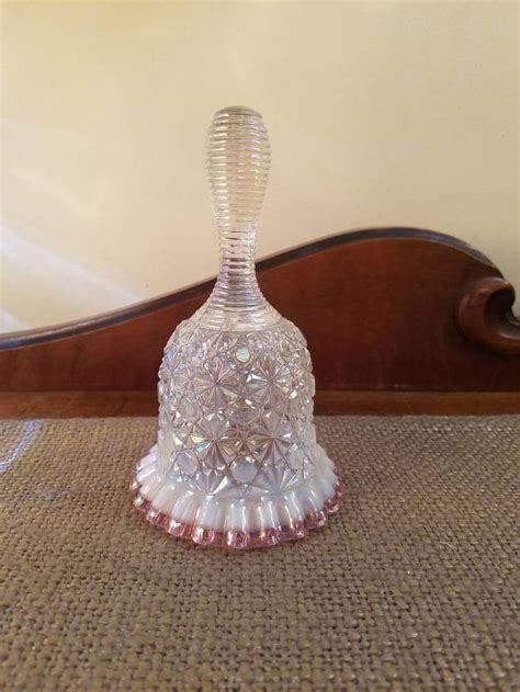 Reserved For Lora Fenton Glass Pink Crest Carnival Glass Bell In Daisy